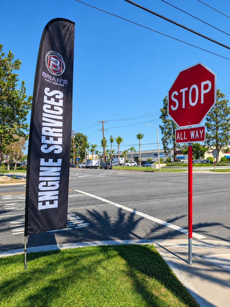 Engine Services flag at the corner of Jefferson and Miraloma in Anaheim