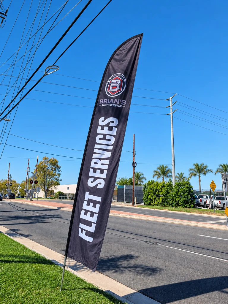 Fleet Services flag outside Brian's Auto Service in Anaheim